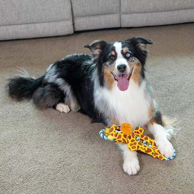 Outward Hound Ropiez Rope Interactive Dog Tug Toy for Tugging Squeaky Fun, Giraffe, Yellow, Small