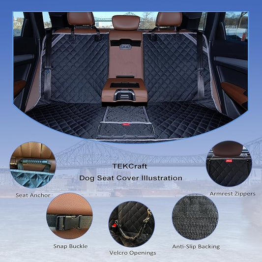 TEKCraft Dog Car Seat Cover Pet Back seat Cover for Dogs Rear Seat Cover Backseat Protector Auto Bench Covers Waterproof Protectors Universal Accessories fit for Cars SUVs Trucks