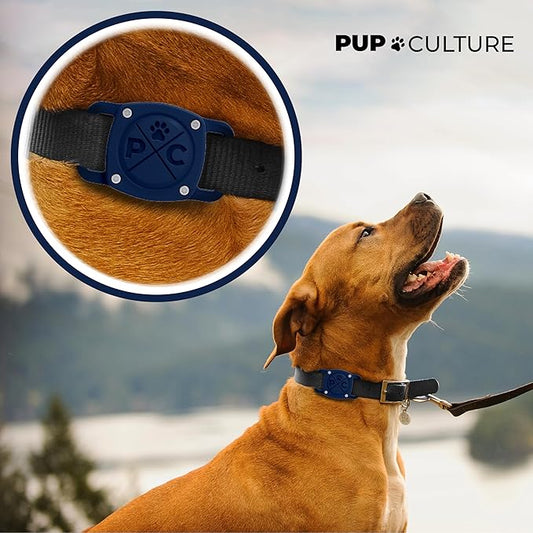 Pup Culture IP68 Waterproof AirTag Dog Collar Holder | 2.5X Stronger Than Competitors - Track Your Pet Using Apple AirTag Technology Without a Subscription | Dustproof - Doesn’t Hurt Your Collar