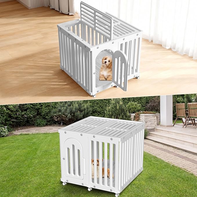 AOOLE Dog Playpen with Door & Cover Top, Fence Panel Puppy Playpen, Room Dog Crate, Pet Playpen for Small & Medium Dogs, Puppy Play Pen for Indoors & Outdoor (35" L x 35" W x 30" H)