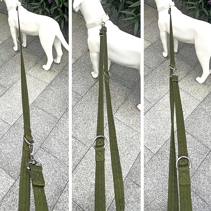 Dog Leash-Multifunctional Double Ended,for Obedience Training Or Distance Work Easy to Use,Lightweight,Soft&Durable Convertible Hands Free,Crossbody,Over Shoulder (Army Green, 2M*2.5CM)