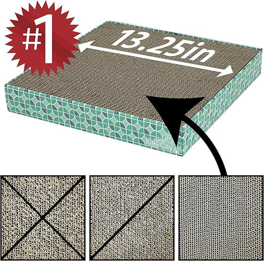 Kitty City Cat Scratcher Refill – 3-Pack Durable Corrugated Cardboard Scratch Pads with Catnip – Double-Sided for Longer Use, Cat Claw Maintenance & Furniture Protection - Size: 13.25" x 13.25"