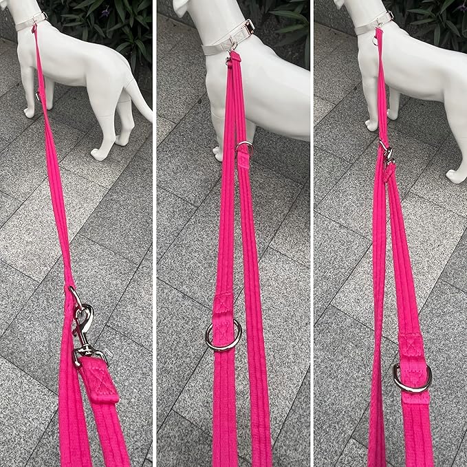 Dog Leash-Multifunctional Double Ended,for Obedience Training Or Distance Work Easy to Use,Lightweight,Soft&Durable Convertible Hands Free,Crossbody,Over Shoulder (Fuchsia, 2M*2.5CM)