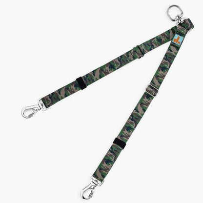 DF Co. Leash Splitter | Walk Two Dogs with Complete Control - 360° Swivel, Tangle Free, Adjustable Length, Reflective Webbing, Heavy Duty Clips (Green Camo)
