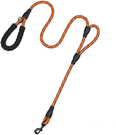 PLUTUS PET Rope Dog Leash 6ft Long,Traffic Padded Two Handle,Heavy Duty,Reflective Double Handles Lead for Control Safety Training,Leashes for Large Dogs or Medium Dogs,Dual Handles Leads(Orange)