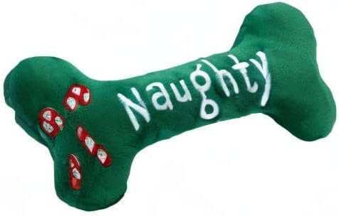 Huxley & Kent Funny Dog Toy w/Squeaker – Holiday Power Plush Squeaky Dog Toys for Small, Medium & Large Dogs – Soft Stuffed Animal for Indoor Play & Fetch - Naughty Nice Bone, Small