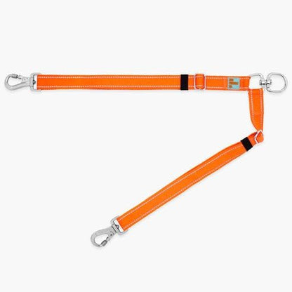 DF Co. Leash Splitter | Walk Two Dogs with Complete Control - 360° Swivel, Tangle Free, Adjustable Length, Reflective Webbing, Heavy Duty Clips (Hi-Vis Orange)