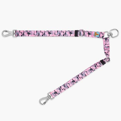DF Co. Leash Splitter | Walk Two Dogs with Complete Control - 360° Swivel, Tangle Free, Adjustable Length, Reflective Webbing, Heavy Duty Clips (Pink Camo)