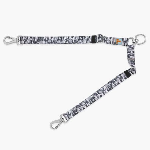 DF Co. Leash Splitter | Walk Two Dogs with Complete Control - 360° Swivel, Tangle Free, Adjustable Length, Reflective Webbing, Heavy Duty Clips (Grey Camo)
