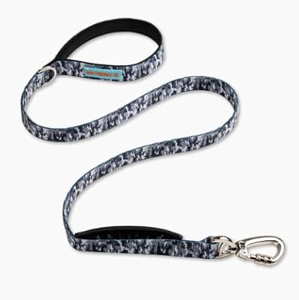 DF Co. Classic Dog Leash | Strain-Free, Shock Resistant, Prevents Jolts, Maintain Control | Durable Waterproof Material with Heavy Duty Clip & D-Ring (Grey Camo, Small)