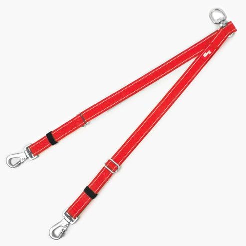 DF Co. Leash Splitter | Walk Two Dogs with Complete Control - 360° Swivel, Tangle Free, Adjustable Length, Reflective Webbing, Heavy Duty Clips (Red)