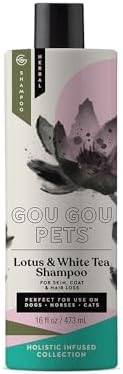 Gou Gou Pets Holistic Natural Derived Lotus and White Tea Pet Shampoo: Veterinarian Recommended - Remove Dirt, Cleanse and Restore Your Dog, Cat or Horse Coat - Made in USA - 16 oz
