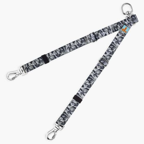 DF Co. Leash Splitter | Walk Two Dogs with Complete Control - 360° Swivel, Tangle Free, Adjustable Length, Reflective Webbing, Heavy Duty Clips (Grey Camo)
