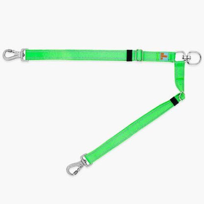DF Co. Leash Splitter | Walk Two Dogs with Complete Control - 360° Swivel, Tangle Free, Adjustable Length, Reflective Webbing, Heavy Duty Clips (Neon Green)