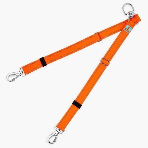 DF Co. Leash Splitter | Walk Two Dogs with Complete Control - 360° Swivel, Tangle Free, Adjustable Length, Reflective Webbing, Heavy Duty Clips (Hi-Vis Orange)