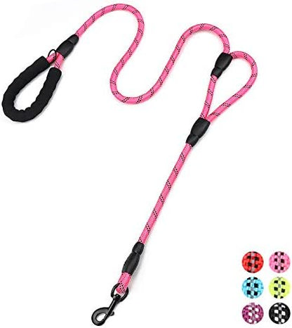 Rope Dog Leash 6ft Long,Traffic Padded Two Handle,Heavy Duty,Reflective Double Handles Lead for Control Safety Training,Leashes for Large Dogs or Medium Dogs,Dual Handles Leads(Pink)