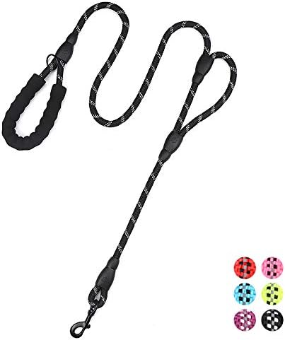 Plutus Pet Rope Dog Leash 6ft Long,Traffic Padded Two Handle,Heavy Duty,Reflective Double Handles Lead for Control Safety Training,Leashes for Large Dogs or Medium Dogs,Dual Handles Leads(Black)