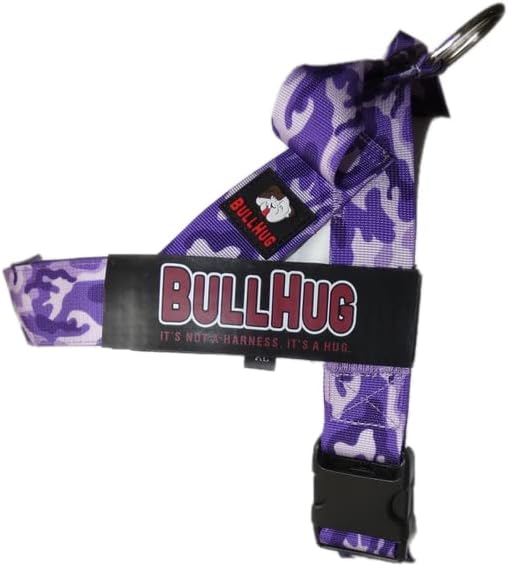 BULLHUG Adjustable Dog Harness– No Pull, No Choke – for English Bulldogs, French Bulldogs, Pugs & Broad-Chested Breeds – Easy, Safe Walks (Purple Camouflage, XL)