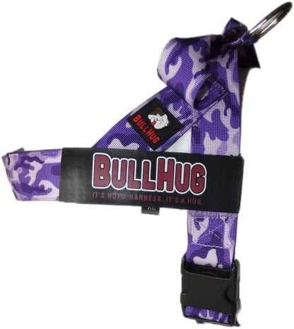 BULLHUG Adjustable Dog Harness– No Pull, No Choke – for English Bulldogs, French Bulldogs, Pugs & Broad-Chested Breeds – Easy, Safe Walks (Purple Camouflage, XL)