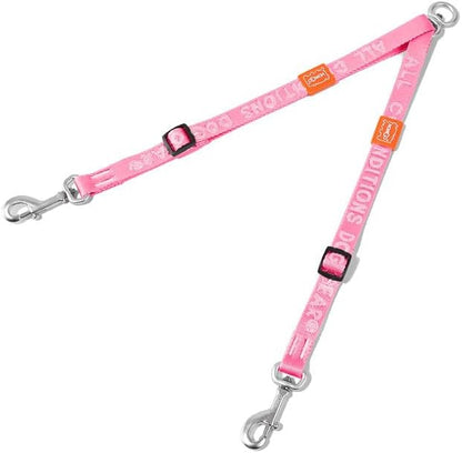 HOWGO Double Dog Leash, No Tangle 360° Swivel, Adjustable Two Padded Handles, Double Clip Dog Leash Coupler Splitter for 30~150 lbs Large and Medium Breeds (Pink, 4/5'' x 0.9 FT, Ultralight)