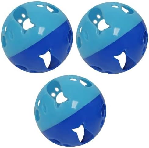 Large Cat Ball Toy with Bell – Interactive Rolling Design for Active Play – Sturdy Plastic Cat Toy Ball That Stays Visible During Play – Blue 3 Pack for Cats, Kittens, and Small Pets