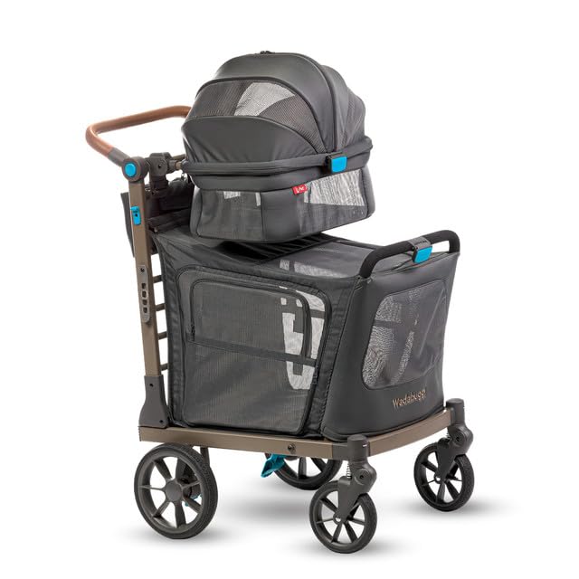 Wadabuggy Pet Two Foldable Cart - Adjustable & Portable Pet Stroller with Caddy, Foam Filled Rubber Wheels, Storage - Carriage for Small & Medium Dogs, Cats Under 75 lbs
