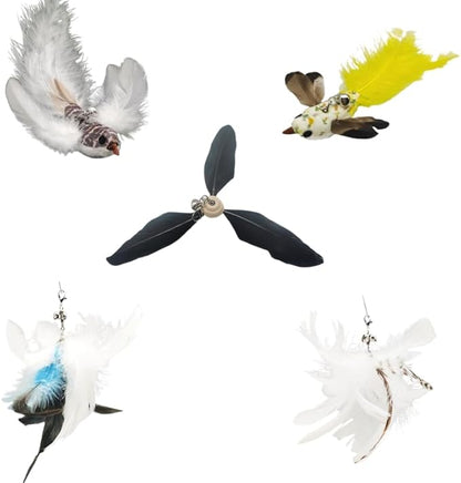 CUTIE PAW PAL Variety Play Set, 5 Pack Refills for Wand and Fishing Poles, Spring Wires, Door/Wall Hang Ropes. 2 Bird, 2 Feather & Windmill Cat Toys - Bells & Easy Clip-On