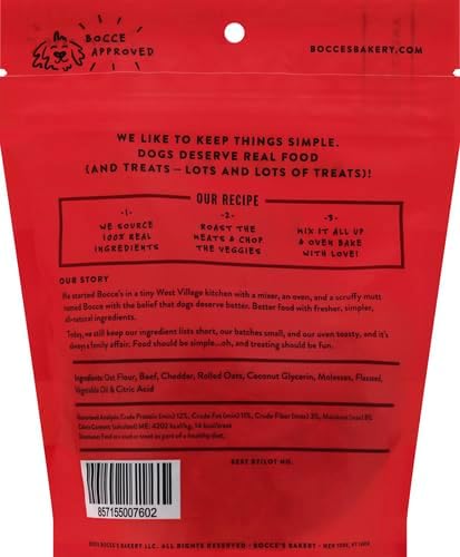 Bocce's Bakery Oven Baked Say Moo Treats for Dogs, Wheat-Free Everyday Dog Treats, Made with Real Ingredients, Baked in The USA, All-Natural Soft & Chewy Cookies, Beef & Cheddar Recipe, 6 oz