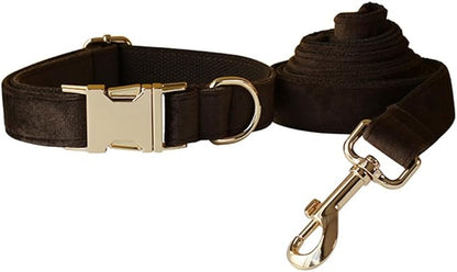 JAY D.L Dog Collar and Leash Set，Soft & Comfy Velvet Dog Collars with Heavy Duty Metal Buckle and Matching Lead Adjustable for Small Medium Large Dogs (XLarge, Brown)