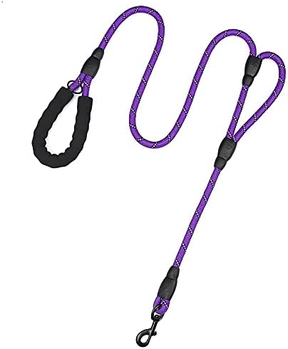 PLUTUS PET Rope Dog Leash 6ft Long,Traffic Padded Two Handle,Heavy Duty,Reflective Double Handles Lead for Control Safety Training,Leashes for Large Dogs or Medium Dogs,Dual Handles Leads(Violet)