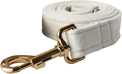 JAY D.L Dog Collar and Leash Set，Soft & Comfy Velvet Dog Collars with Heavy Duty Metal Buckle and Matching Lead Adjustable for Small Medium Large Dogs (Small, White)