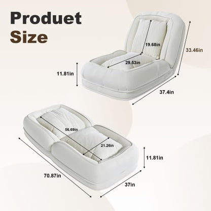 KEIKI Upholstered Human Dog Bed for Adults, Foldable Corduroy Lazy Sofa Bed with 5 Adjustable Positions and 2 Pillows, Giant Human Size Dog Bed for People, Off White