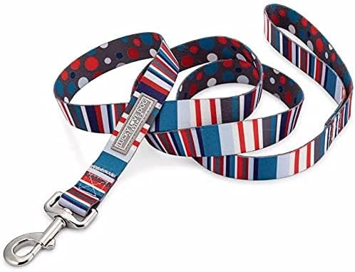 Lucky Love Dog, Nautical Dog Leash, Polka Dot Blue Red White Striped for Male Female Dogs, Durable & Long Lasting Dog Leashes - (Large, Linus Leash)