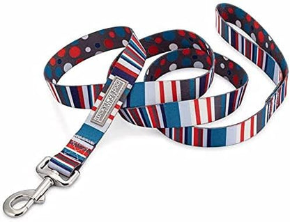 Lucky Love Dog, Nautical Dog Leash, Polka Dot Blue Red White Striped for Male Female Dogs, Durable & Long Lasting Dog Leashes - (Large, Linus Leash)