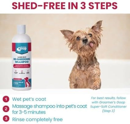 Groomer’s Goop Dander Relief De-Shedding Pet Shampoo – Deep Cleansing Formula Reduces Shedding & Dander in Dogs & Cats, Soothes Dry Skin, Moisturizes with Vegan Collagen – 16 oz Bottle