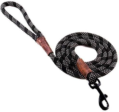 Max and Neo Rope Leash Reflective - 6 FT x 1/2" (Black, Donates to Dog Rescue)