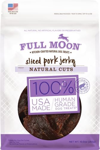 Full Moon Natural Cut Pork Jerky Healthy All Natural Dog Treats Human Grade Grain Free 10 oz (Pack of 2)