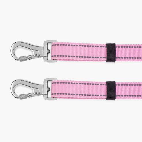 DF Co. Leash Splitter | Walk Two Dogs with Complete Control - 360° Swivel, Tangle Free, Adjustable Length, Reflective Webbing, Heavy Duty Clips (Pink)