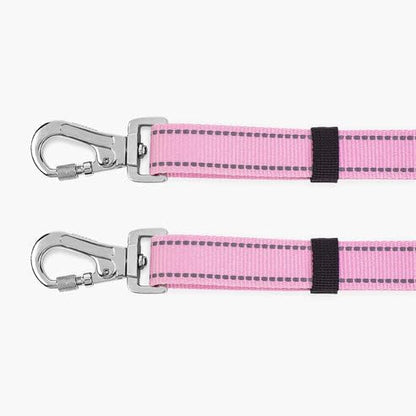 DF Co. Leash Splitter | Walk Two Dogs with Complete Control - 360° Swivel, Tangle Free, Adjustable Length, Reflective Webbing, Heavy Duty Clips (Pink)