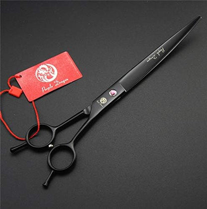 Purple Dragon 8.0 inch Dog Hair Cutting, Curved and Thinning Scissors Shear Pet Grooming Tool Kit