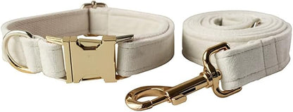 JAY D.L Dog Collar and Leash Set，Soft & Comfy Velvet Dog Collars with Heavy Duty Metal Buckle and Matching Lead Adjustable for Small Medium Large Dogs (Small, White)
