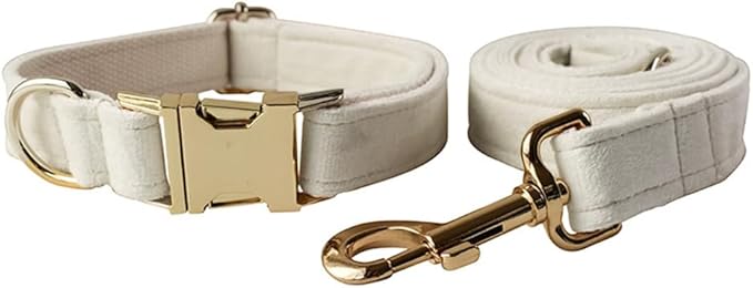 JAY D.L Dog Collar and Leash Set，Soft & Comfy Velvet Dog Collars with Heavy Duty Metal Buckle and Matching Lead Adjustable for Small Medium Large Dogs (XLarge, White)