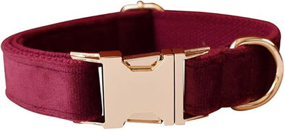 JAY D.L Dog Collar and Leash Set，Soft & Comfy Velvet Dog Collars with Heavy Duty Metal Buckle and Matching Lead Adjustable for Small Medium Large Dogs (Small, Wine Red)