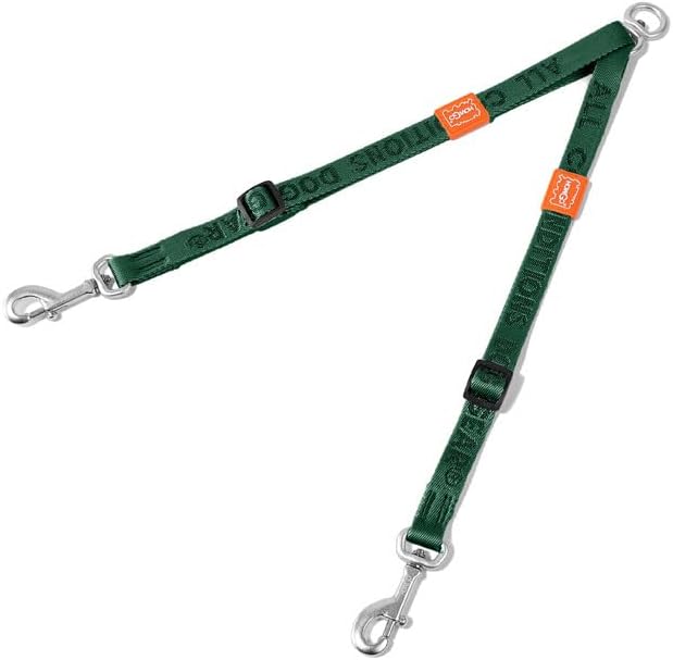 HOWGO Double Dog Leash, No Tangle 360° Swivel, Adjustable Two Padded Handles, Double Clip Dog Leash Coupler Splitter for 0~50 lbs Small and Medium Breeds (Green, 2/3'' x 0.9 FT, Ultralight)