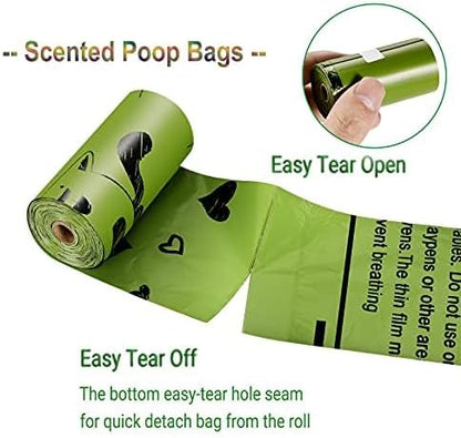 Dog Poop Bags XL Rolls: Leak-Proof Unscented Poop Bags with Dispenser for Doggy Dogs 14 Rolls (210 Count)- Green