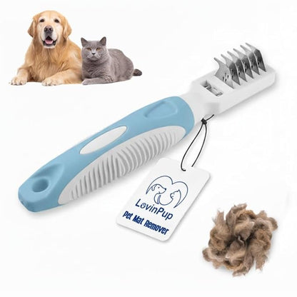 LOVINPUP Pet Mat Remover – Professional Dematting Comb for Dogs and Cats – Stainless Steel Rounded Teeth for Gentle Knot & Tangle Removal – Dog Dematting Tools & Dog Grooming Supplies