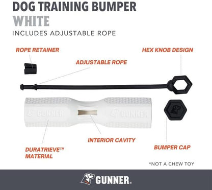 GUNNER Dog Training Bumper - Durable Retriever Dummy for Professional Training, Perfect for Water Activities, Hunting, and Outdoor Retrieval Practice, with Adjustable Rope for Easy Handling (White)