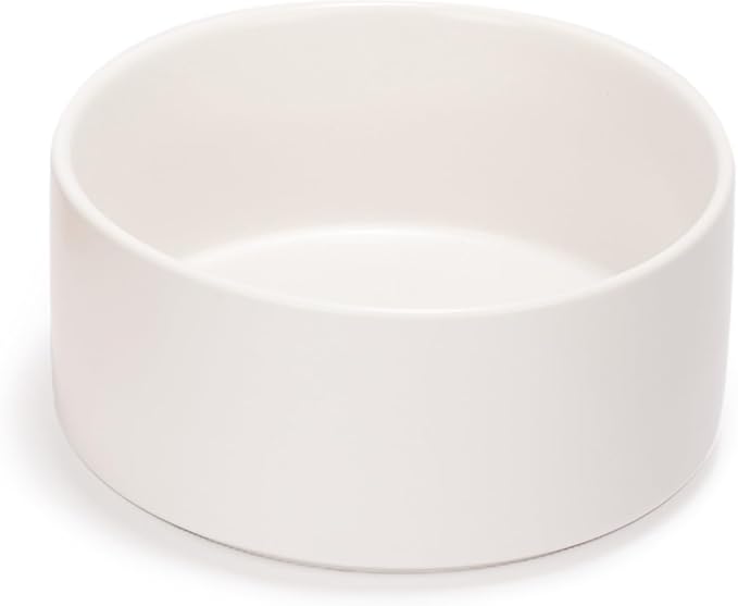 SPUNKYJUNKY 42OZ Ceramic Dog and Cat Bowl, Modern Cute Weighted Food Water Bowl for Replacement White (2 Pack)