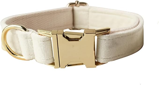 JAY D.L Dog Collar and Leash Set，Soft & Comfy Velvet Dog Collars with Heavy Duty Metal Buckle and Matching Lead Adjustable for Small Medium Large Dogs (Small, White)