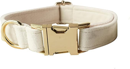 JAY D.L Dog Collar and Leash Set，Soft & Comfy Velvet Dog Collars with Heavy Duty Metal Buckle and Matching Lead Adjustable for Small Medium Large Dogs (Small, White)